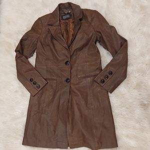 Badgley Mischka NWOT Brown Double-Breasted Leather Trench
